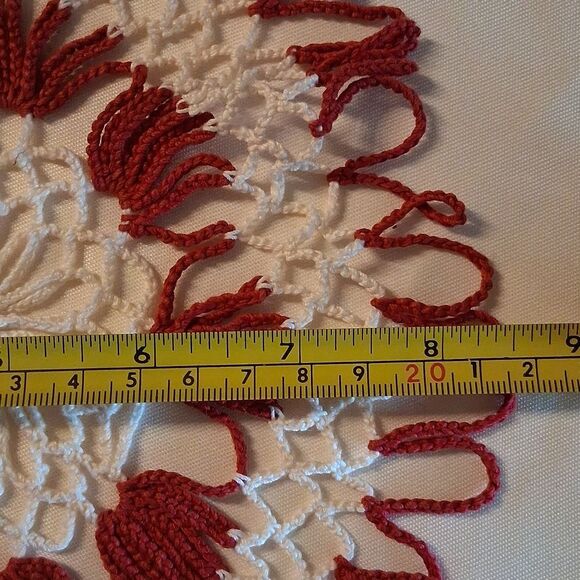 4 Pc. Handmade Vintage Crochet Doilies Set in Blue,Red, & White. - Picture 9 of 12